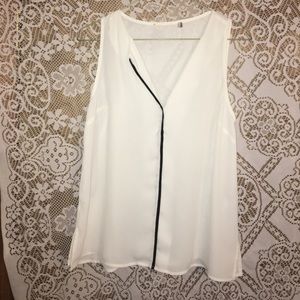 Sleek white sheer blouse tank with black accent