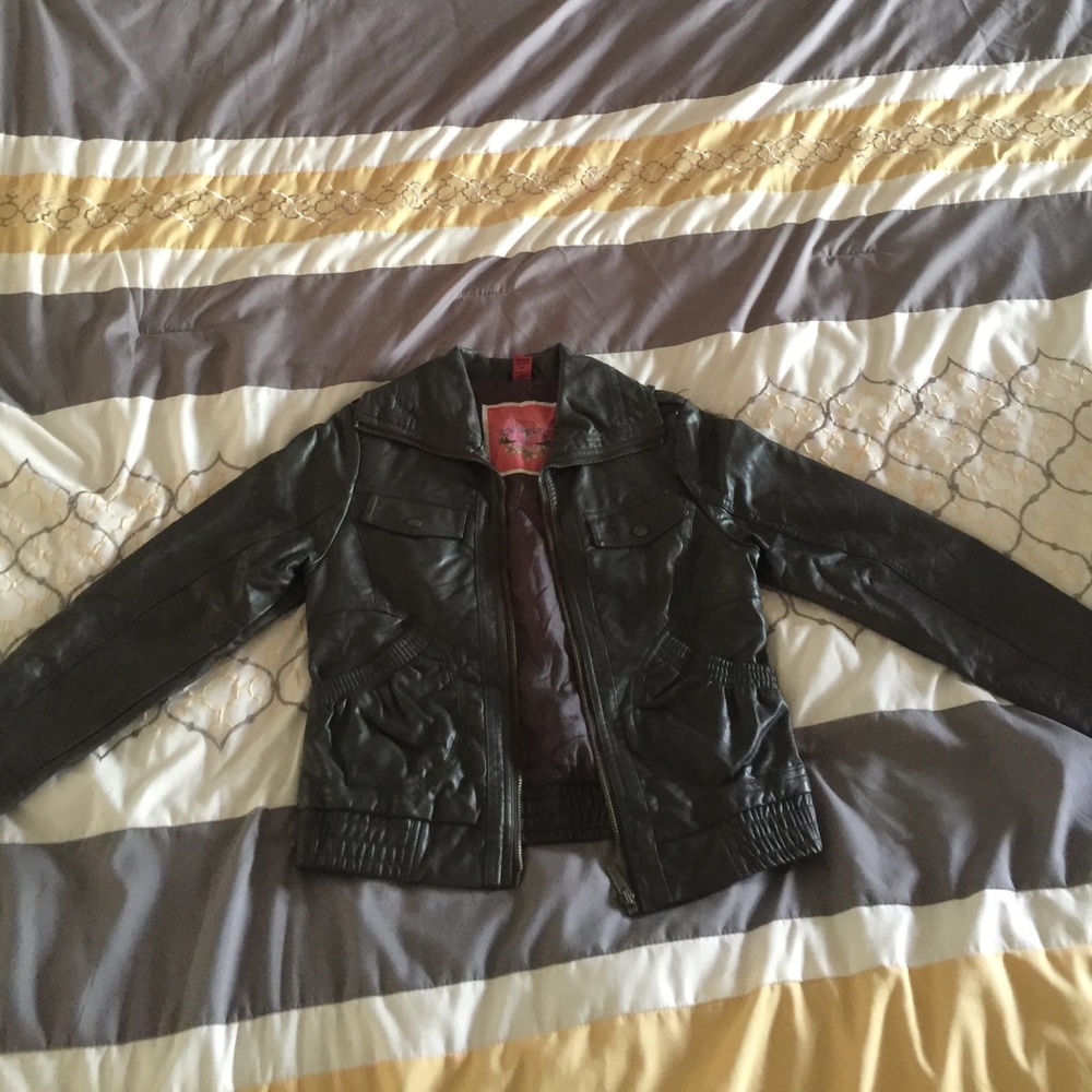 Girls dark gray pleather jacket