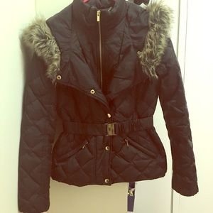 Express Belted Short Coat with Quilted Design