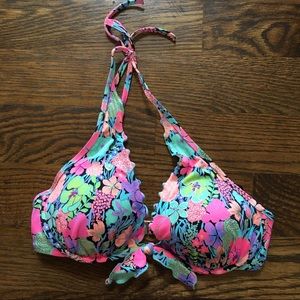 Colorful Floral Halter Bathing Suit Top