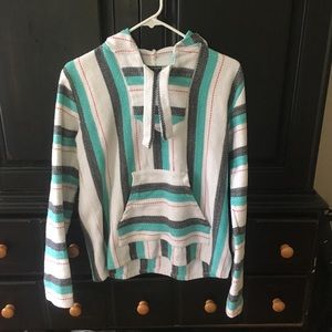 Gray, white, & turquoise Senor Lopez poncho