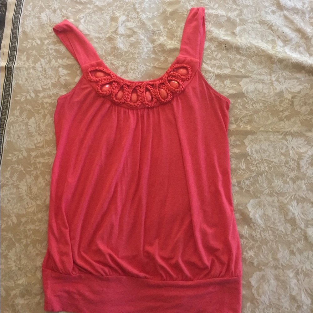 Pink tank with beaded neckline