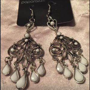 White & Silver Chandelier Earrings