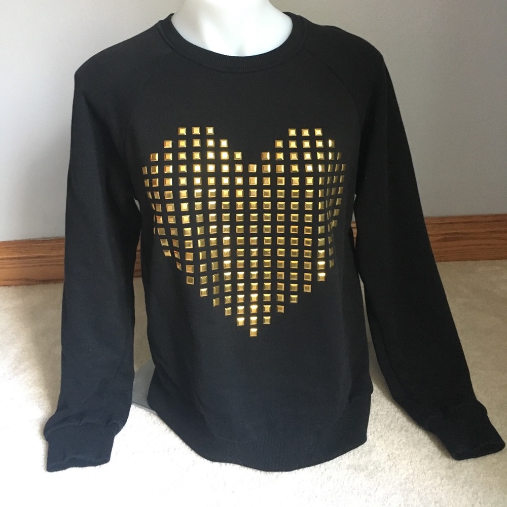 Heart studded black crewneck sweatshirt