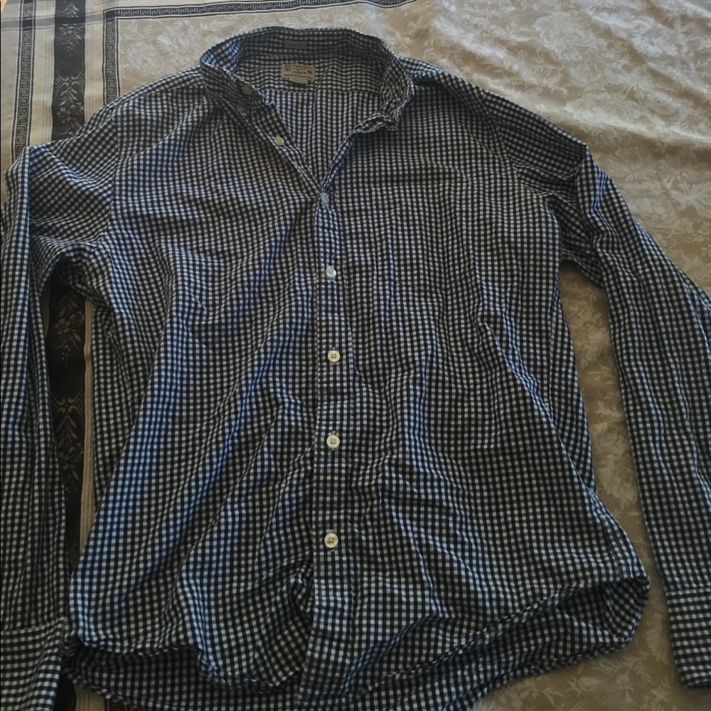 J Crew Men's Blue and white checkered button up