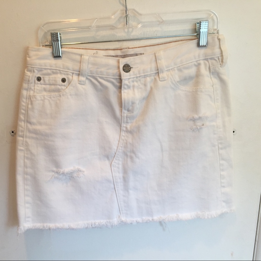 White distressed denim skirt