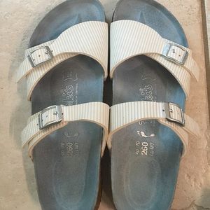 Original Birkenstocks: blue & white pinstripes