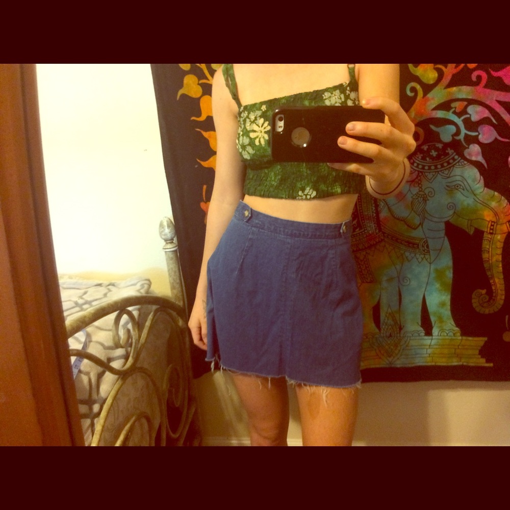 Vintage cut off denim miniskirt