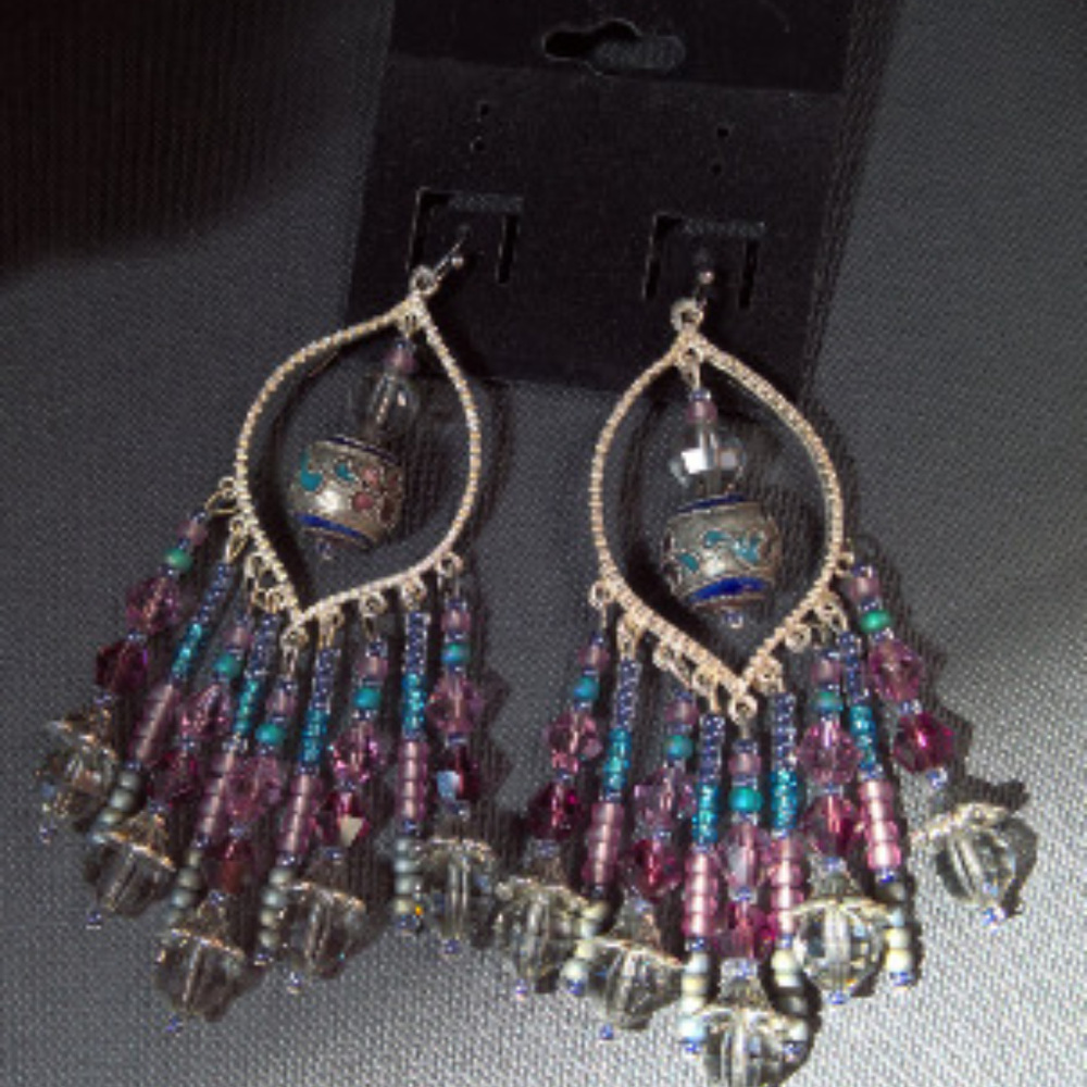 SOLD Silver Earrings (silver, glass and crystal)