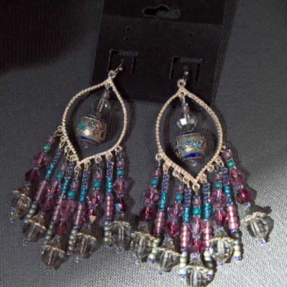 SOLD Silver Earrings (silver, glass and crystal) - Picture 1 of 1
