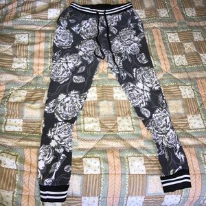 Black and white floral joggers