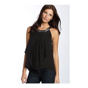 BCBGMaxAzria Black Silk Pleated Top