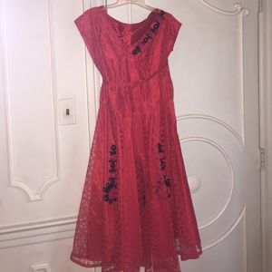 Vintage 1950s party dress red lace