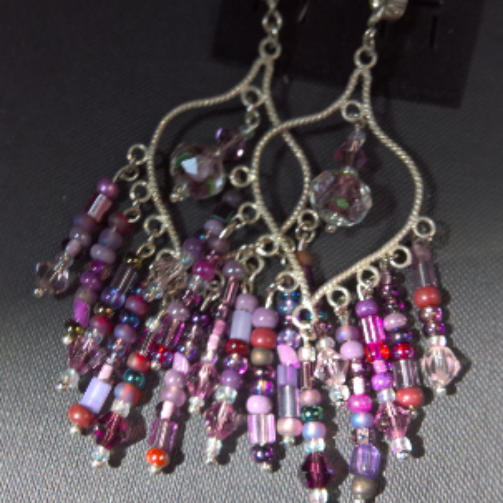 SOLD Silver Earrings with rose crystals