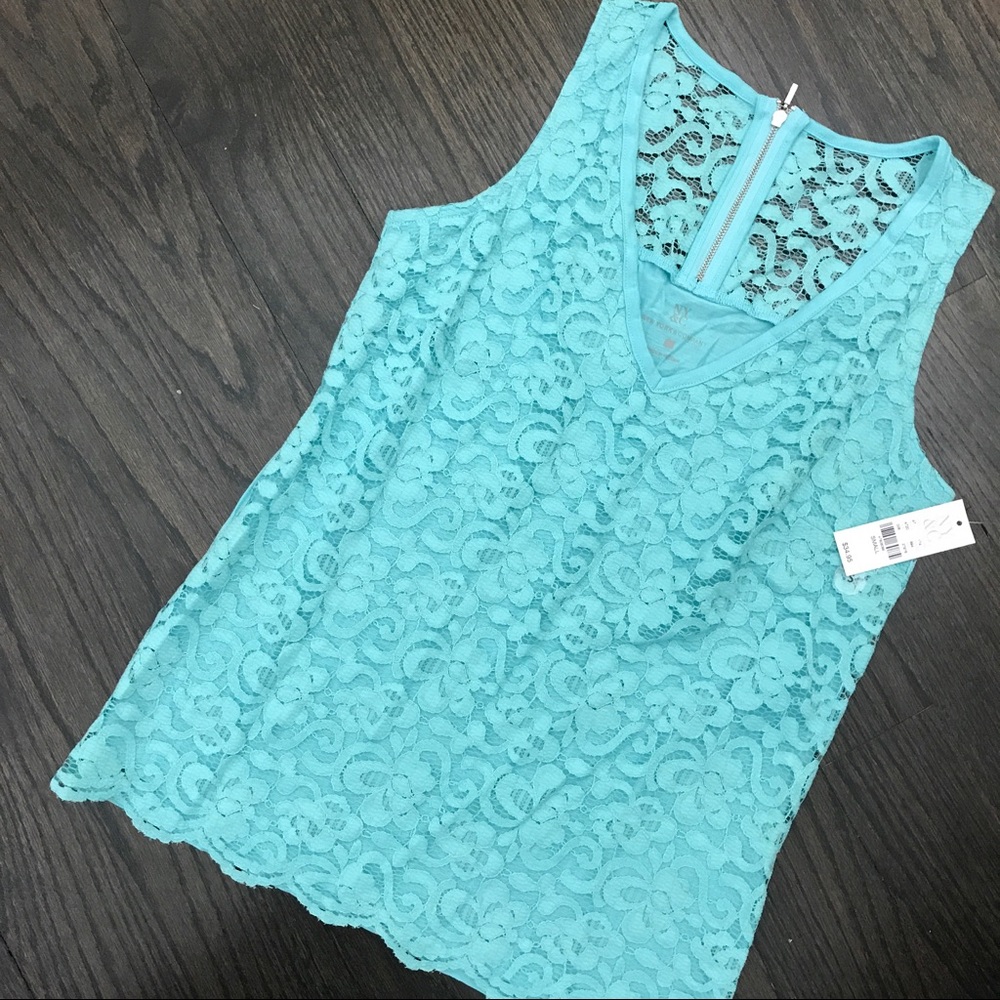 NY & Co Blue Lace Sleeveless Vneck Tank Top