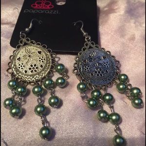 Silver & Green Dreamcatcher Like Earrings