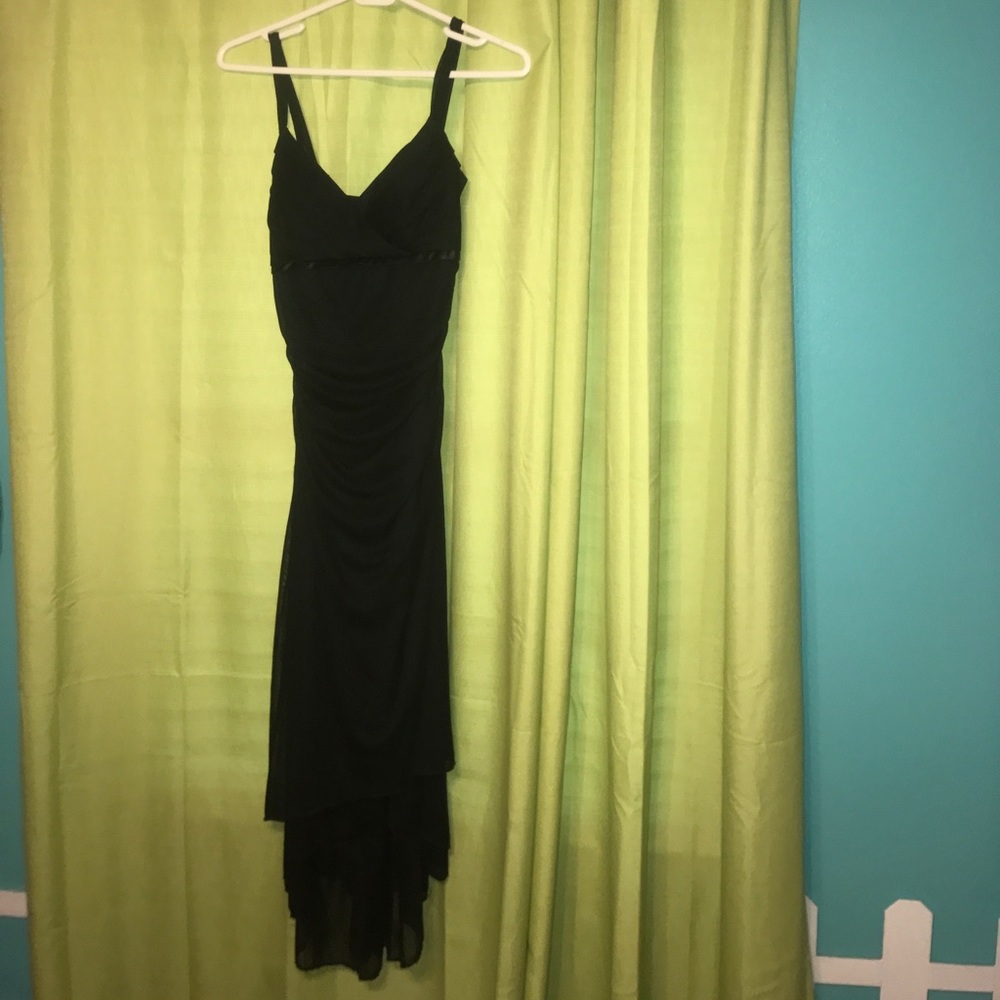 Plain/simple black flowing dress with satin belt