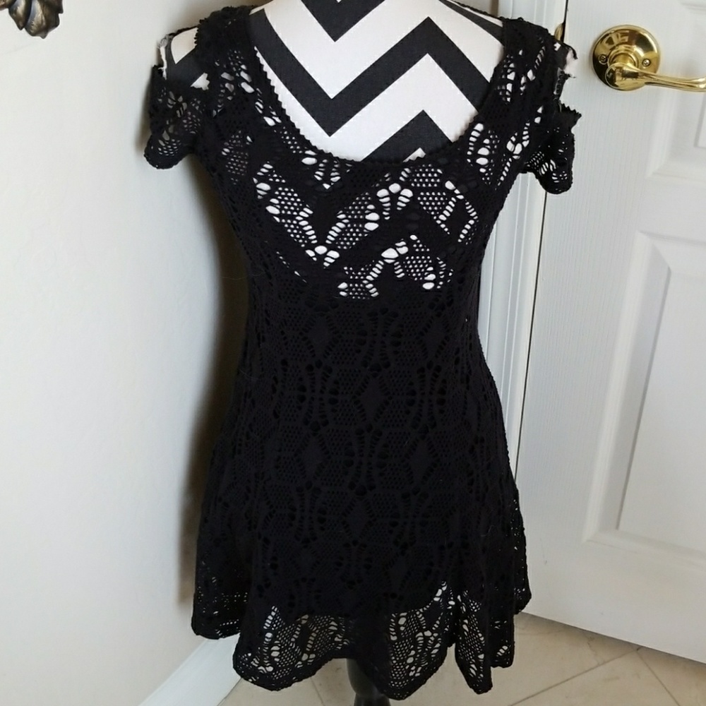 Free People Cold Shoulder Black Crochet Dress - Picture 4 of 4