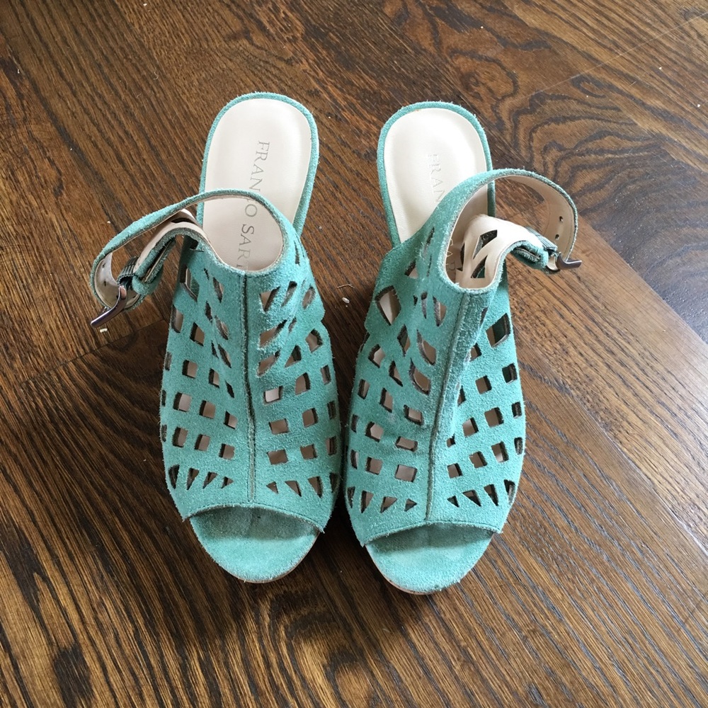 Teal Suede with Cork Heel Franco Sarto Wedges