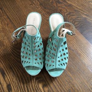 Teal Suede with Cork Heel Franco Sarto Wedges