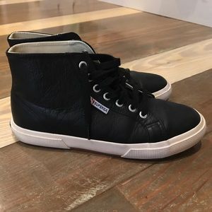 Superega Black Leather Hi top