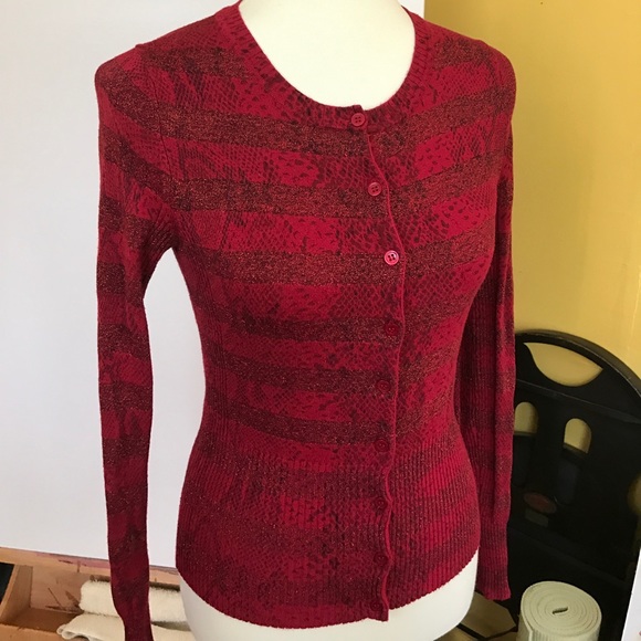 Red Sparkle Snake Print Express Button Cardigan - Picture 1 of 5