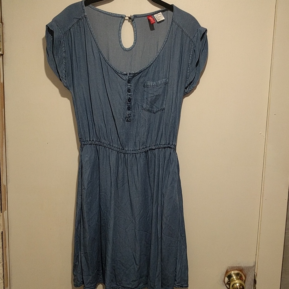 H&M Blue Button Front Chambray Dress