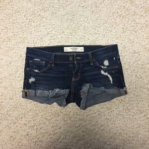 Abercrombie distressed dark wash denim shorts