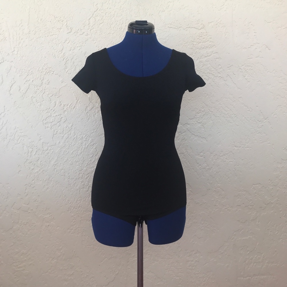 Basic Black Swoop Neck Leotard
