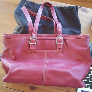 Red leather Coach shoulder bag. Large tote size.