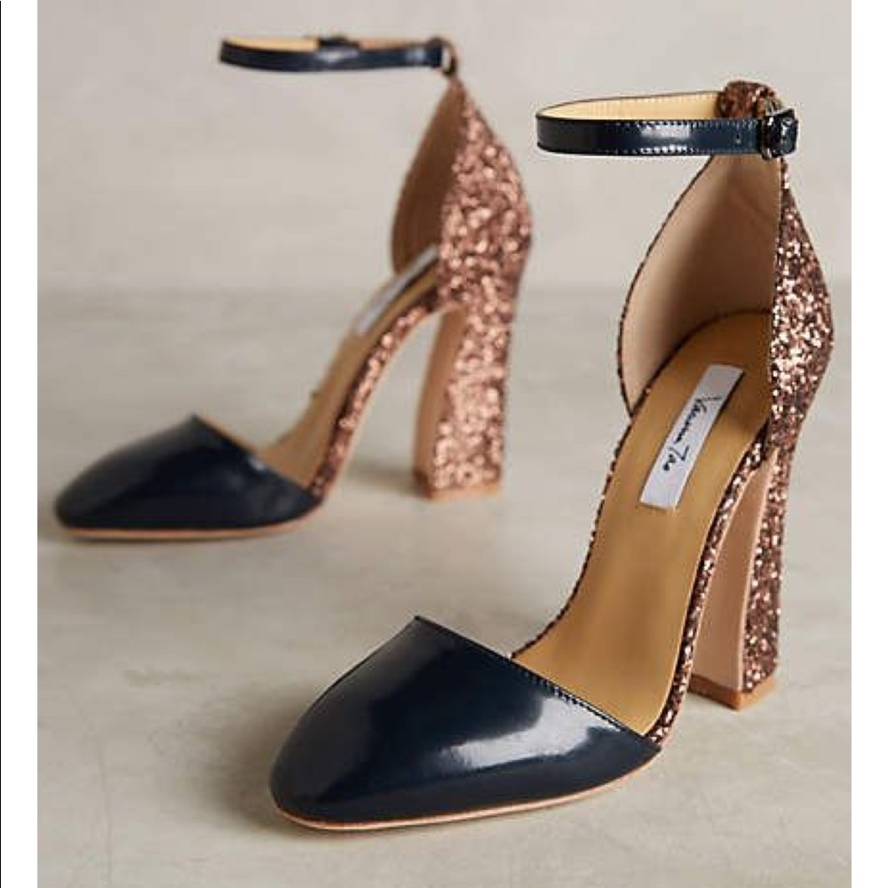 Navy and gold heels
