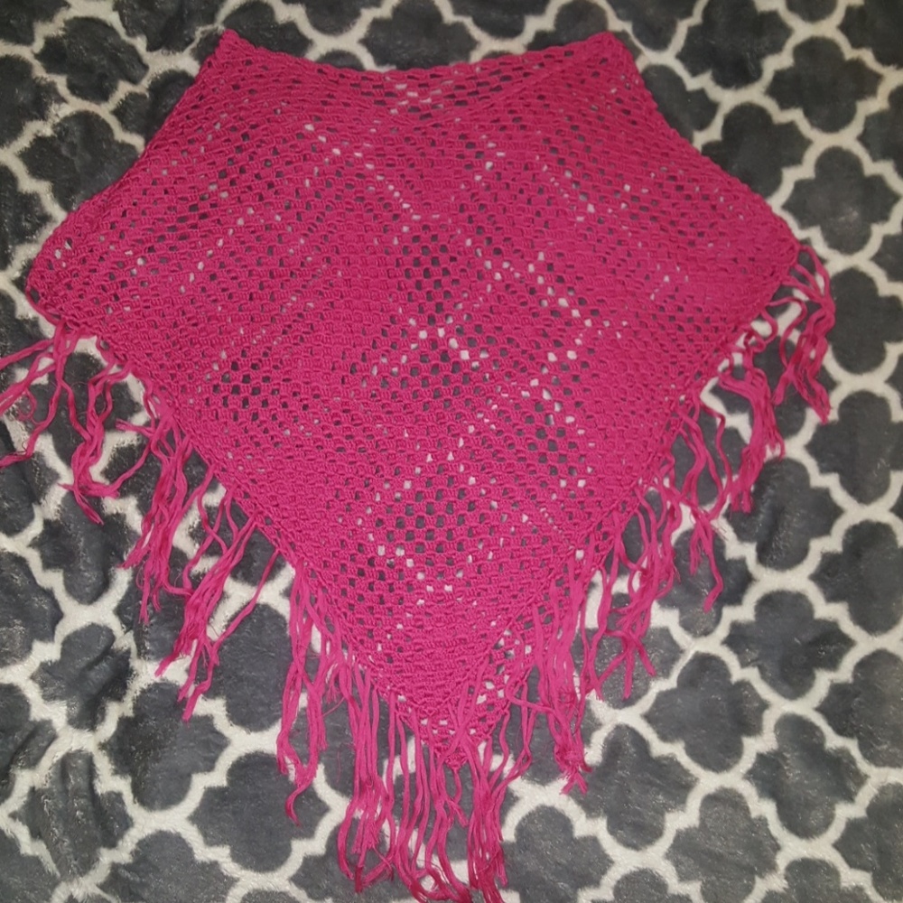 Pink Crotchet Fringed Poncho