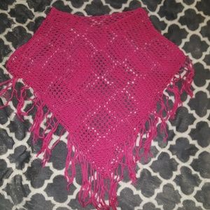 Pink Crotchet Fringed Poncho
