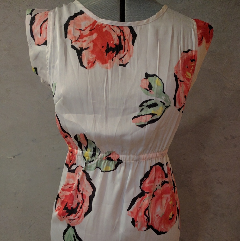 White Rose Print Mini Dress