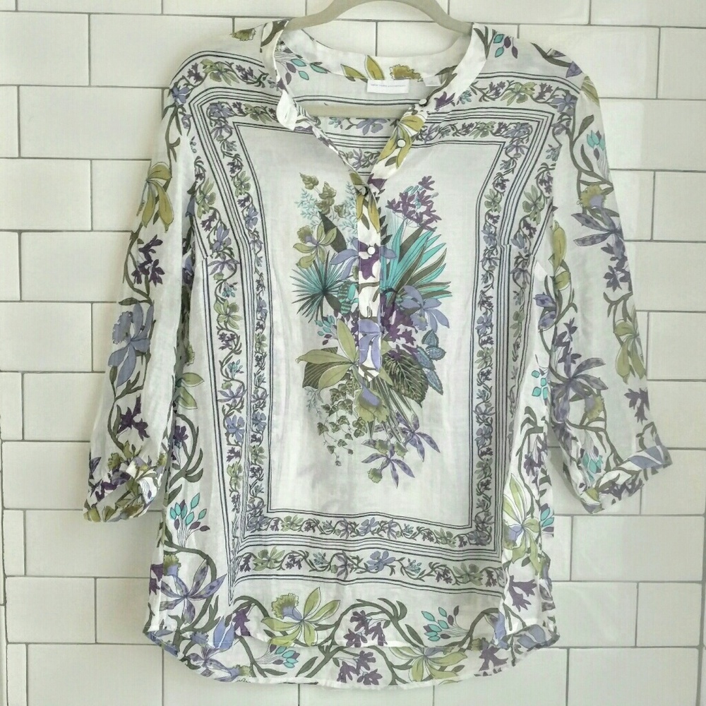 New York & Company 3/4 Sleeve Scarf Print Top