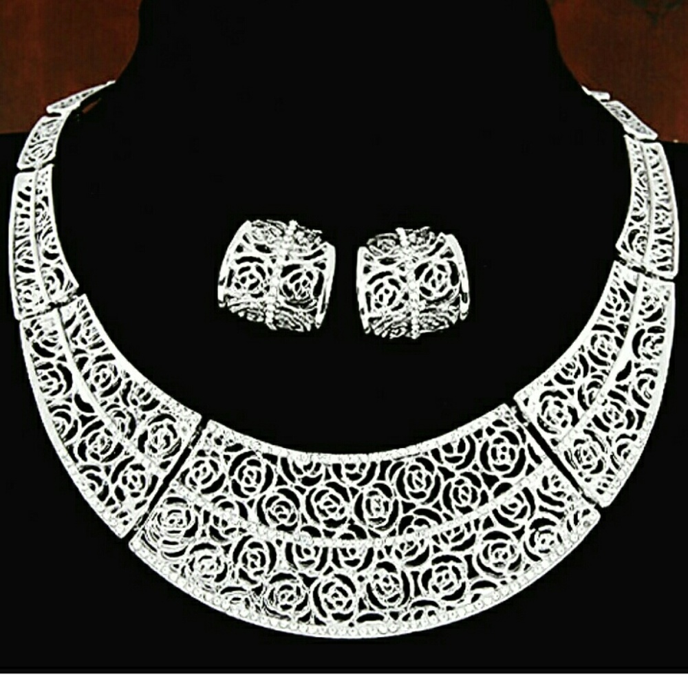 Necklace set , silver,  fancy
