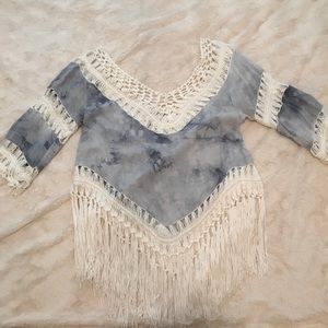 Blue and white fringe top