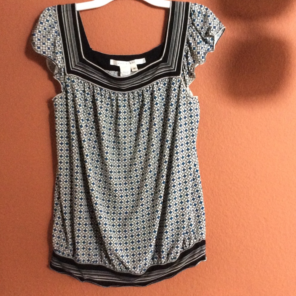 Max Studio- black, beige, and blue top