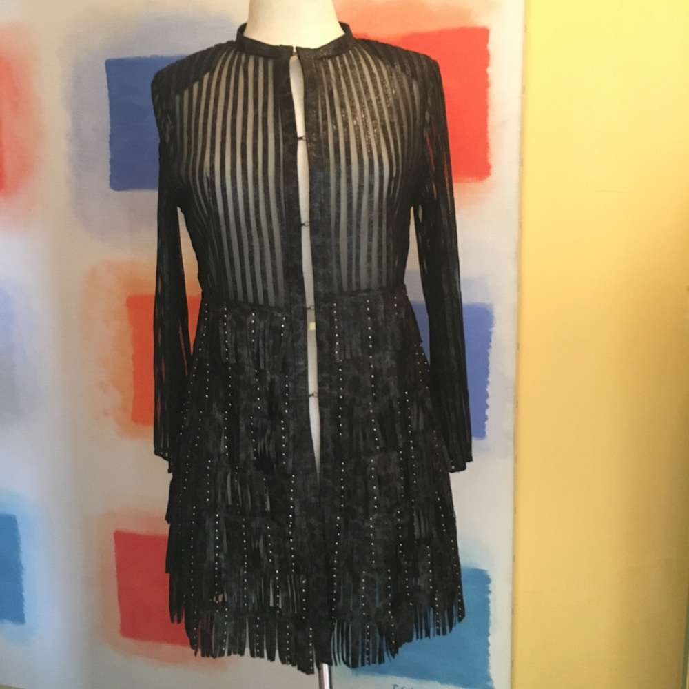 Caban Romantic Fringe Leather Long Sleeves Coat