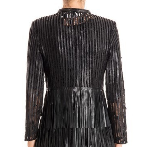 Caban Romantic Fringe Leather Long Sleeves Coat - Picture 5 of 8