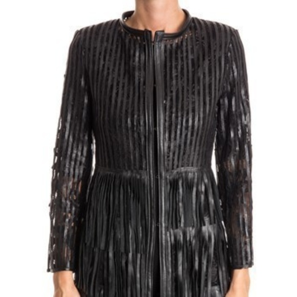 Caban Romantic Fringe Leather Long Sleeves Coat - Picture 3 of 8