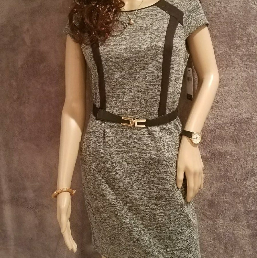 BCX Mid Thigh Dress Grey Business Casual NWT