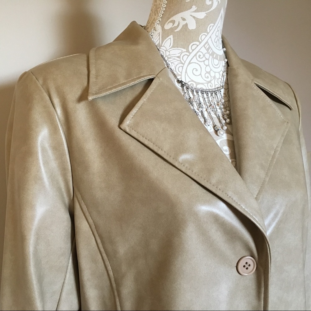 VINTAGE Long Faux Leather Trench Coat - Large