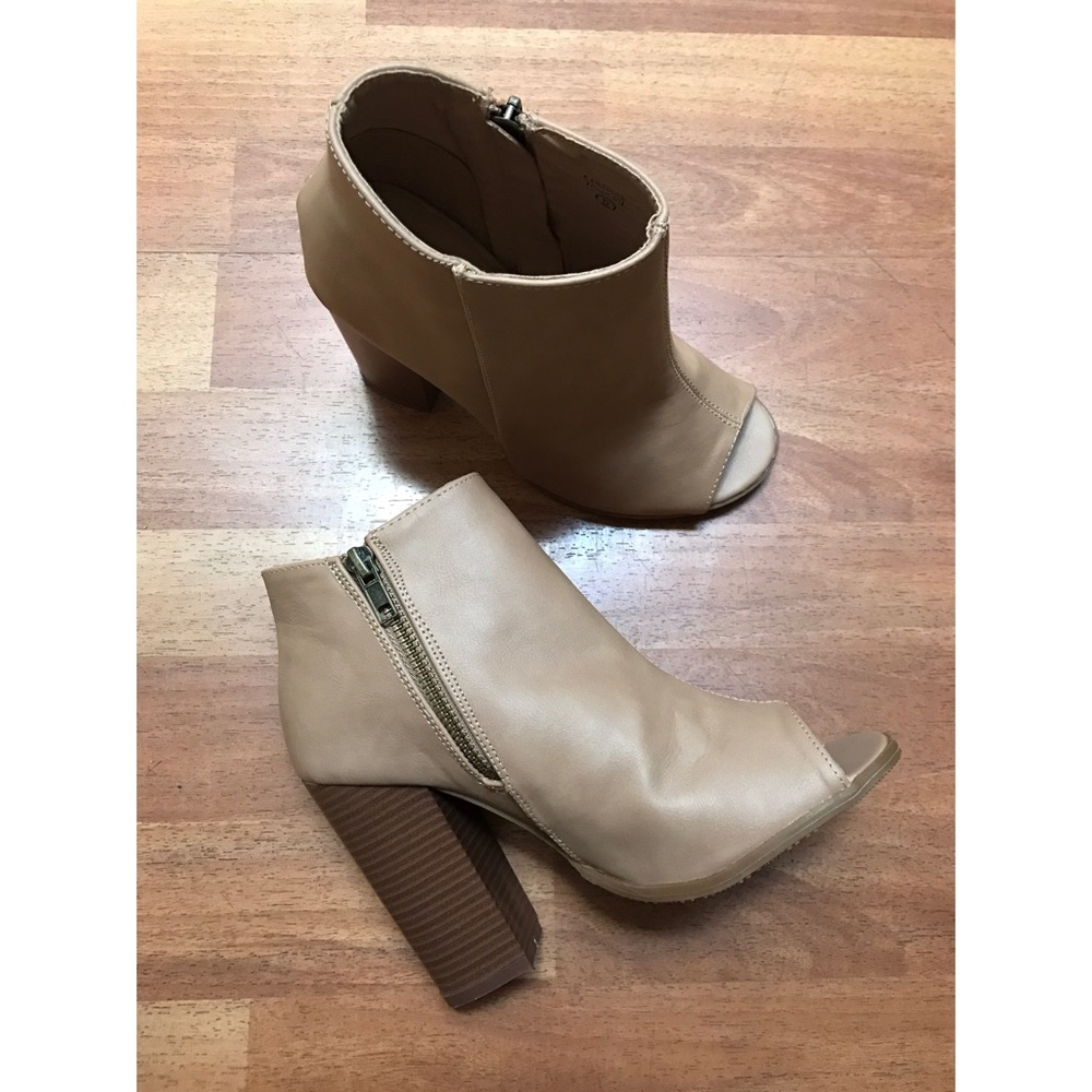 Women's Taupe Peep Toe Booties.