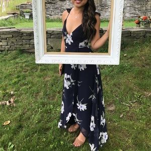 All Mine Navy blue floral high low wrap dress