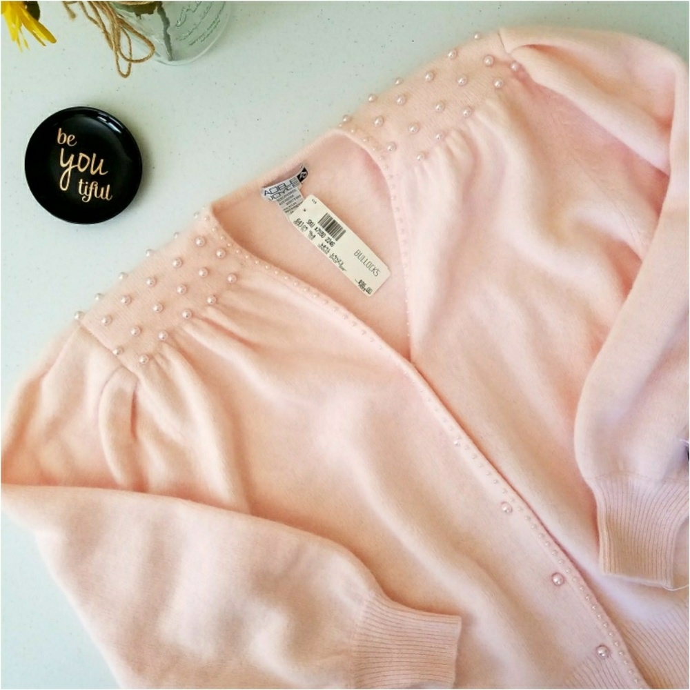 NWT. Vintage Pink Cardigan with Pearls