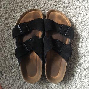 Black suede Birkenstocks