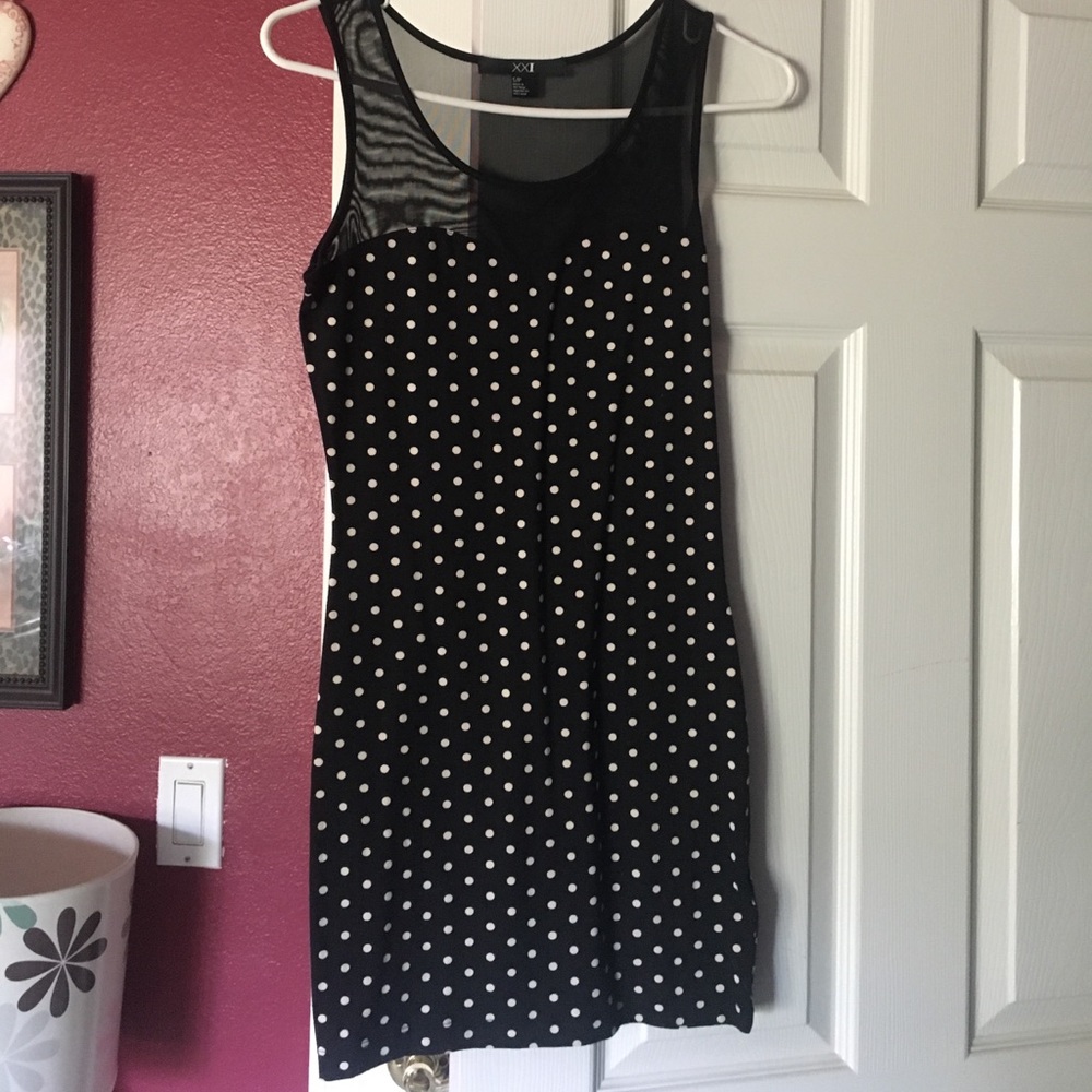 Polka dot dress, with mesh on top.