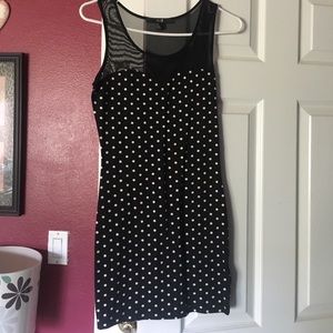 Polka dot dress, with mesh on top.