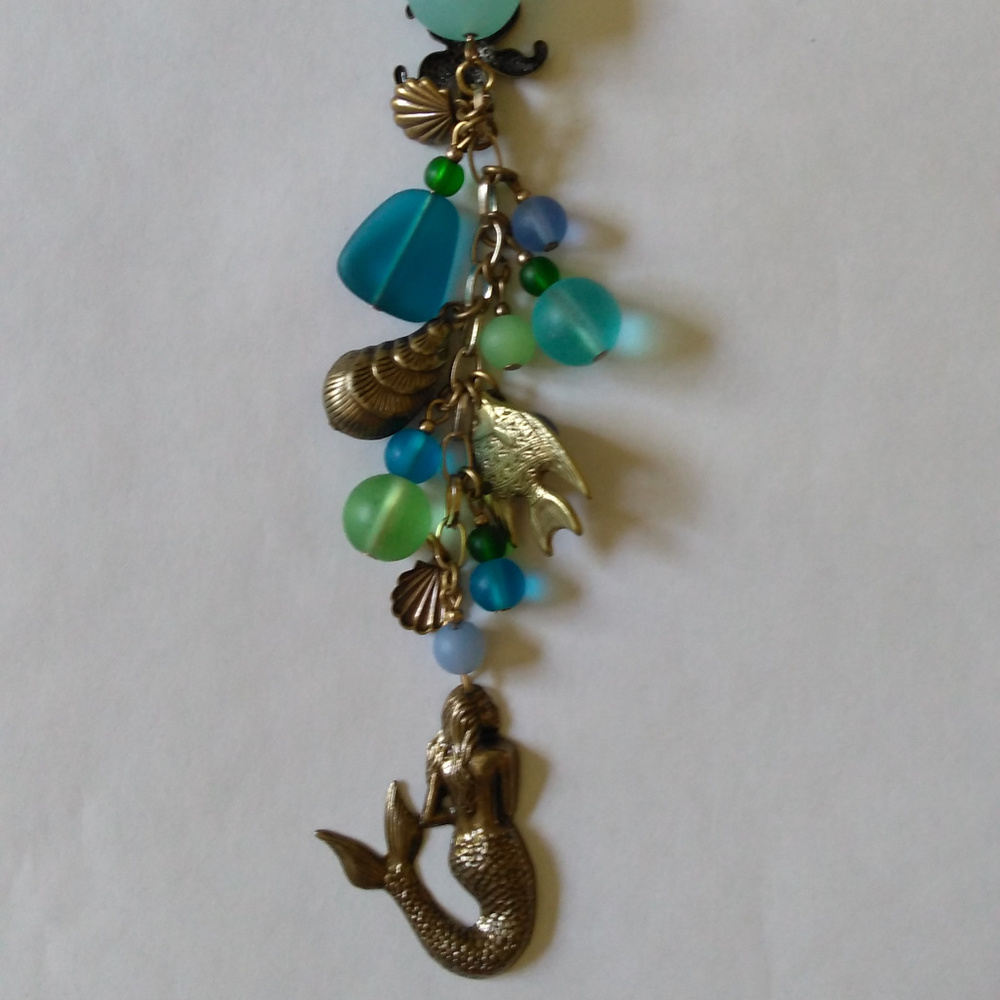 Mermaid and sea glass necklace in blue and green